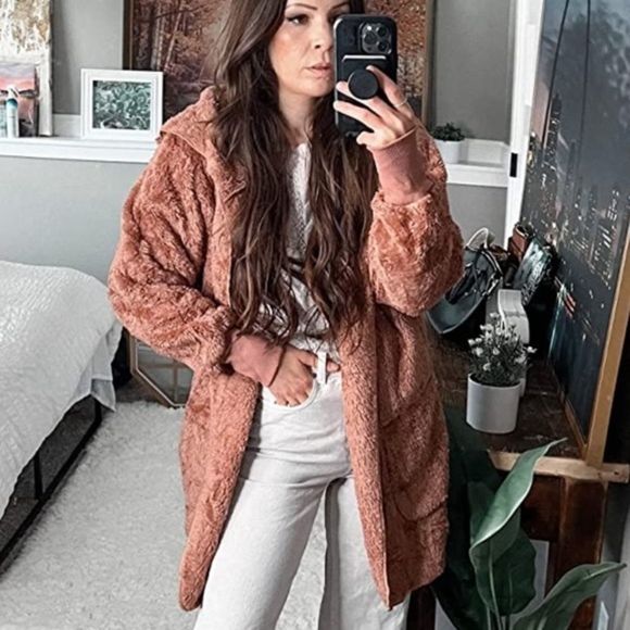 Fleece Cardigans for Women Fuzzy Open Front Hooded Cardigans Winter coats nwt - Picture 4 of 7